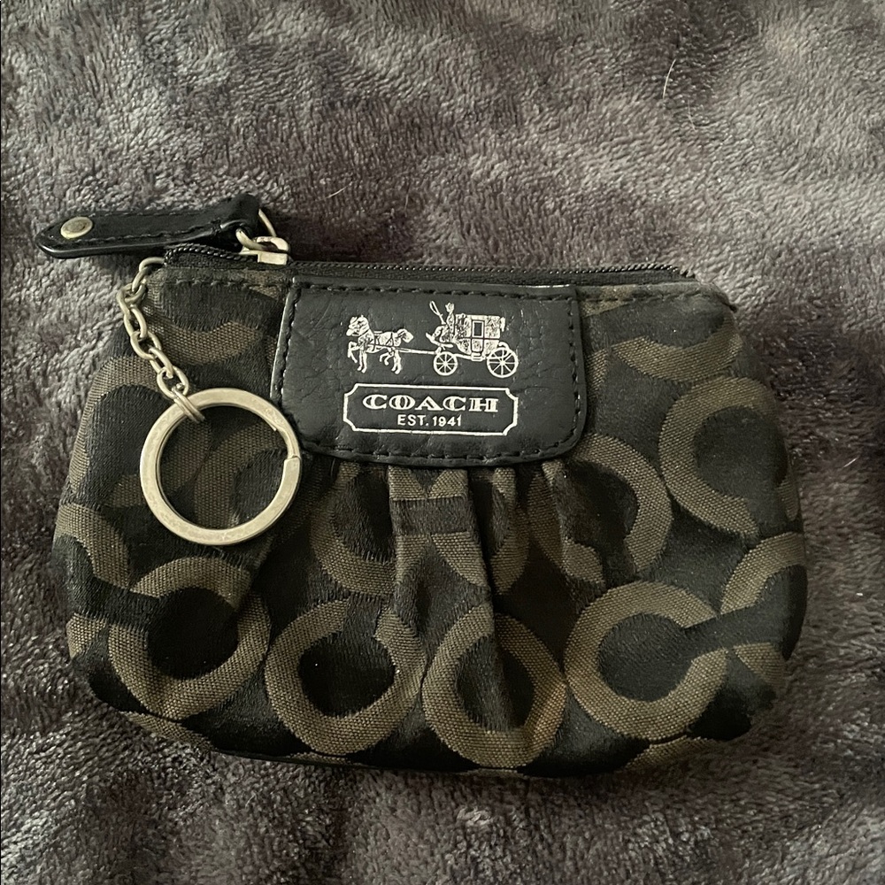 Coach Black and Brown Signature coin purse